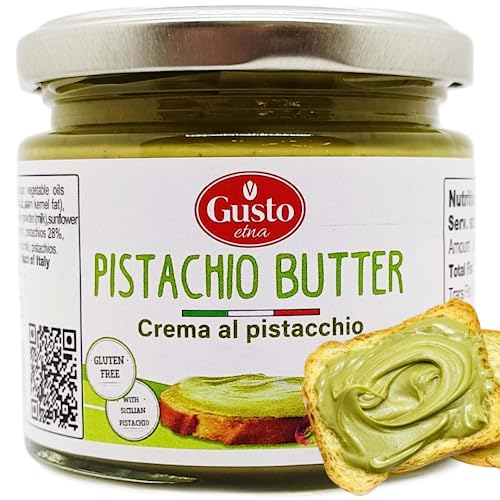 GUSTO ETNA Pistachio Cream Butter, Sweet Spreadable, 6.7 oz (190g) Rich & Nutty Pistachios Cream for Knafeh Dubai Pistachio Chocolate Bars, Product of Sicily, Italy, - Image 1