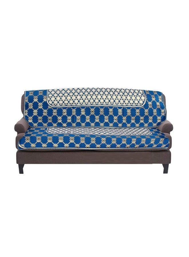 Nendle Cotton Abstract Sofa Covers Set of 3 Seater (Sky Blue, 2 Long Pieces) - Image 1