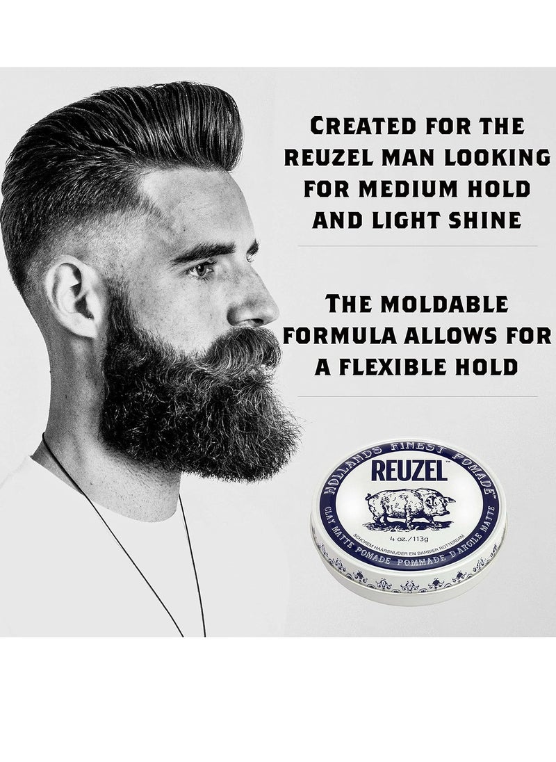 Reuzel REUZEL Clay Matte Pomade, Medium All Day Hold, Water Soluble Styling, No Shine and Flake Free, Easy To Wash Out, For All Hairstyles  - Image 3