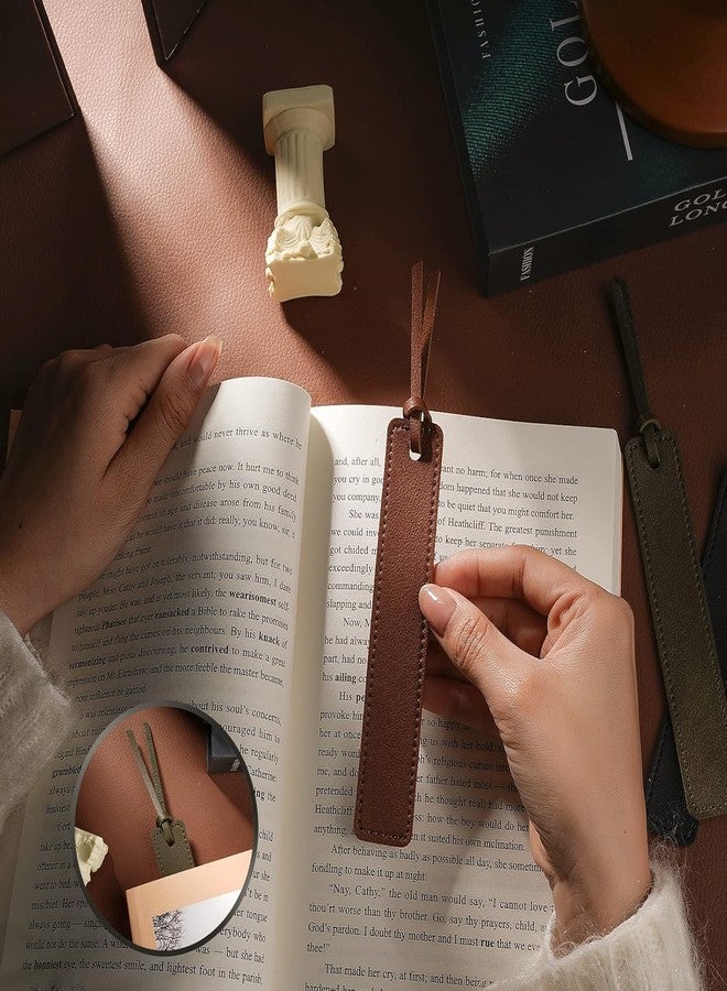 LuxoCare Leather Bookmarks Classic Stitched Bookmarks - 4 Pcs Personalized Page Markers Book Accessories for Book Lovers, Readers, Writers Bookworms, Ideal Reading Gifts for Men Valentines Day Gifts for Him - Image 3