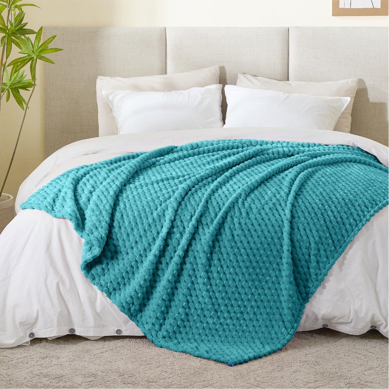 BEDELITE BEDELITE Fleece Throw Blanket for Couch & Bed - 3D Jacquard Decorative Teal Blanket  Super Soft and Cozy Warm Fuzzy Blanket All Seasons Suitable  50x60Inches  - Image 5