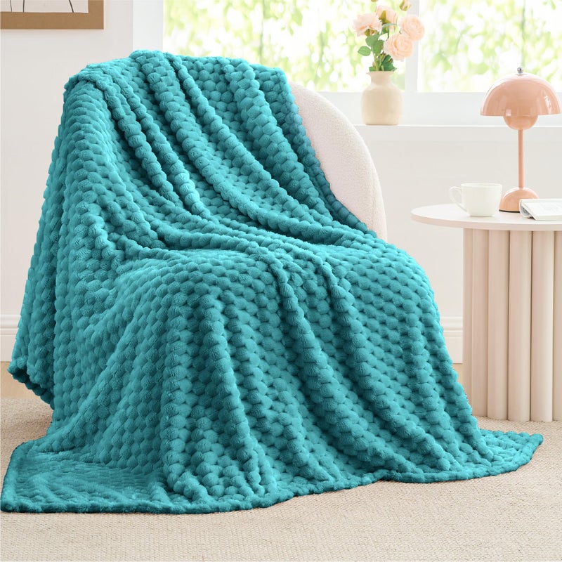 BEDELITE BEDELITE Fleece Throw Blanket for Couch & Bed - 3D Jacquard Decorative Teal Blanket  Super Soft and Cozy Warm Fuzzy Blanket All Seasons Suitable  50x60Inches  - Image 2
