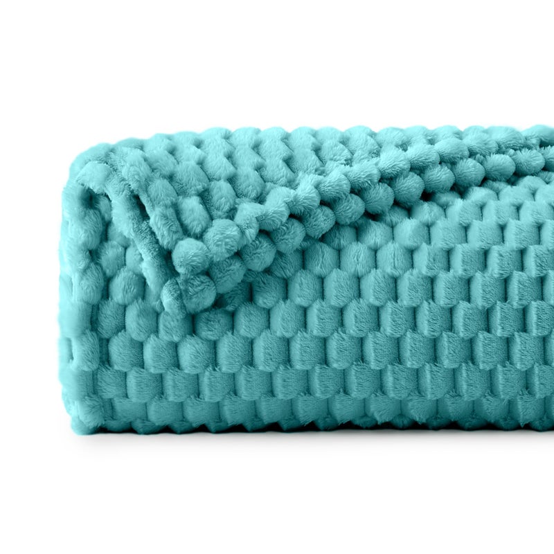 BEDELITE BEDELITE Fleece Throw Blanket for Couch & Bed - 3D Jacquard Decorative Teal Blanket  Super Soft and Cozy Warm Fuzzy Blanket All Seasons Suitable  50x60Inches  - Image 1