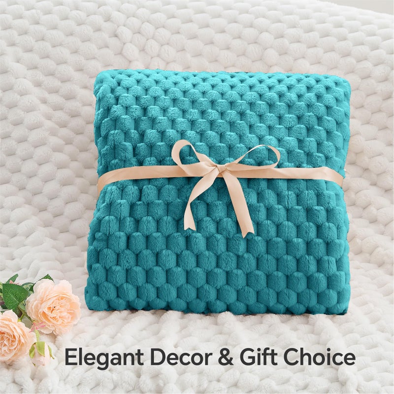 BEDELITE BEDELITE Fleece Throw Blanket for Couch & Bed - 3D Jacquard Decorative Teal Blanket  Super Soft and Cozy Warm Fuzzy Blanket All Seasons Suitable  50x60Inches  - Image 4