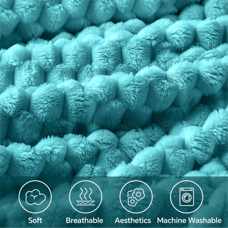 BEDELITE BEDELITE Fleece Throw Blanket for Couch & Bed - 3D Jacquard Decorative Teal Blanket  Super Soft and Cozy Warm Fuzzy Blanket All Seasons Suitable  50x60Inches  - Image 3