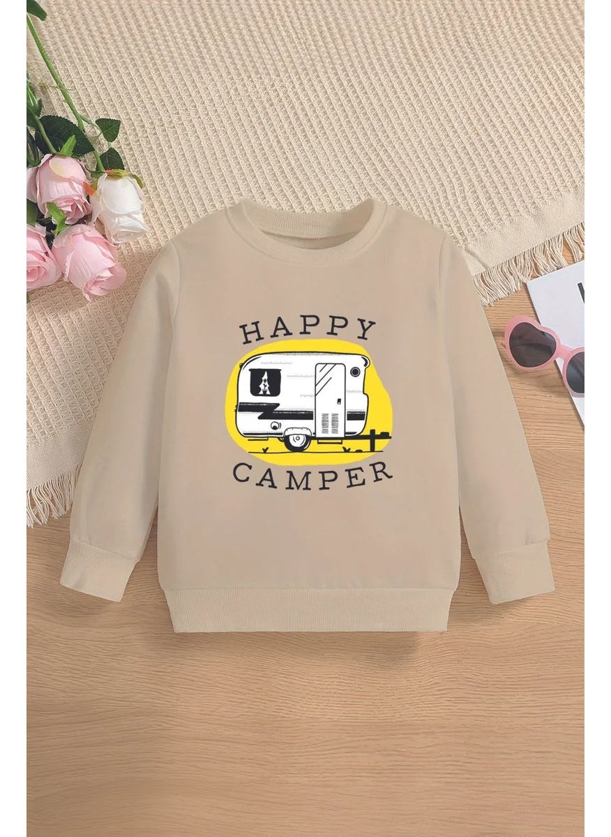 Myada Trend Premium Happy Camper Printed Oversize Hooded Kids Sweatshirt 13801