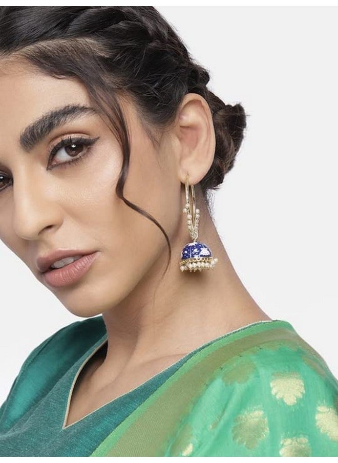 I Jewels I Jewels 18K Gold Plated Traditional Handcrafted Enamelled Jhumki Hoop Earrings for Women/Girls (E2915Bl)  - Image 2