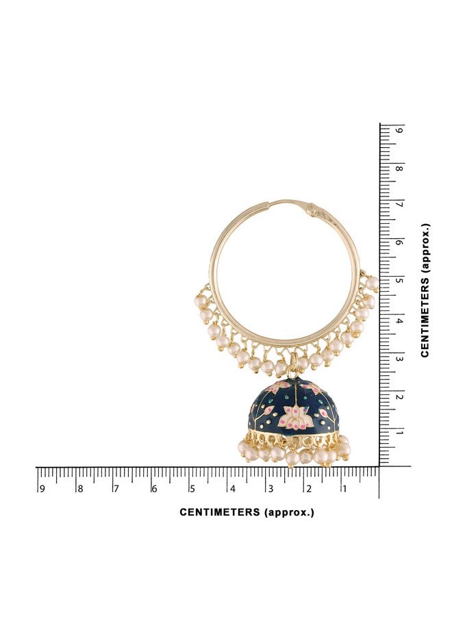 I Jewels I Jewels 18K Gold Plated Traditional Handcrafted Enamelled Jhumki Hoop Earrings for Women/Girls (E2915Bl)  - Image 4