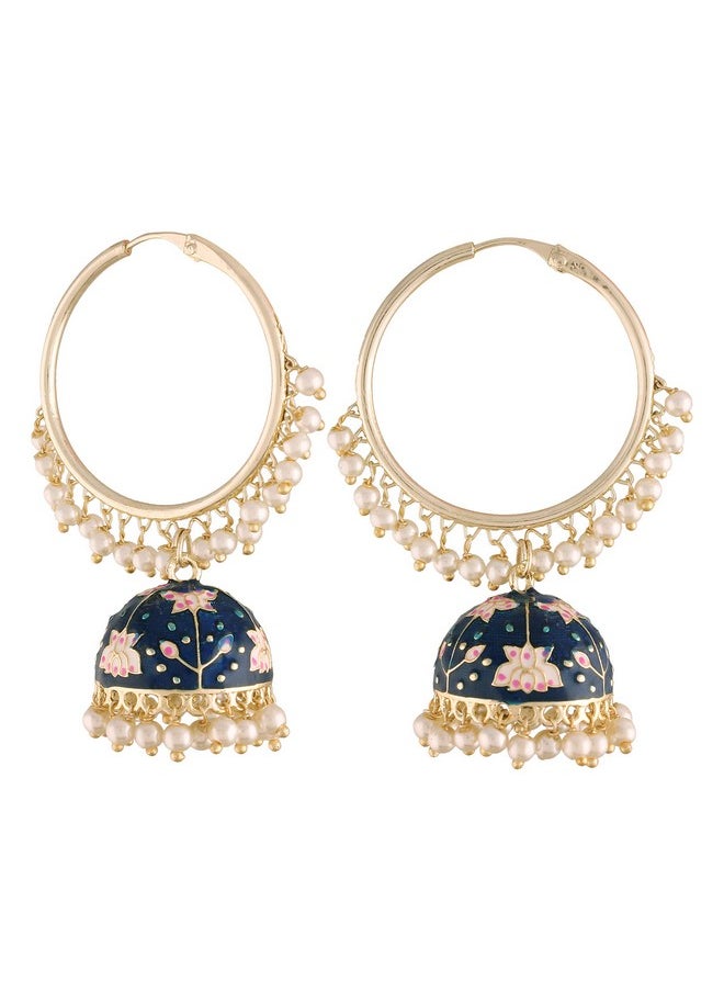 I Jewels I Jewels 18K Gold Plated Traditional Handcrafted Enamelled Jhumki Hoop Earrings for Women/Girls (E2915Bl)  - Image 1