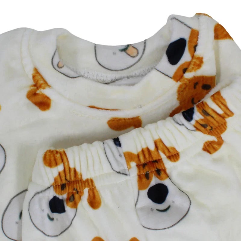 Cherries Boys Velvet Thermal Set – Off-White with Dog Print - Image 3