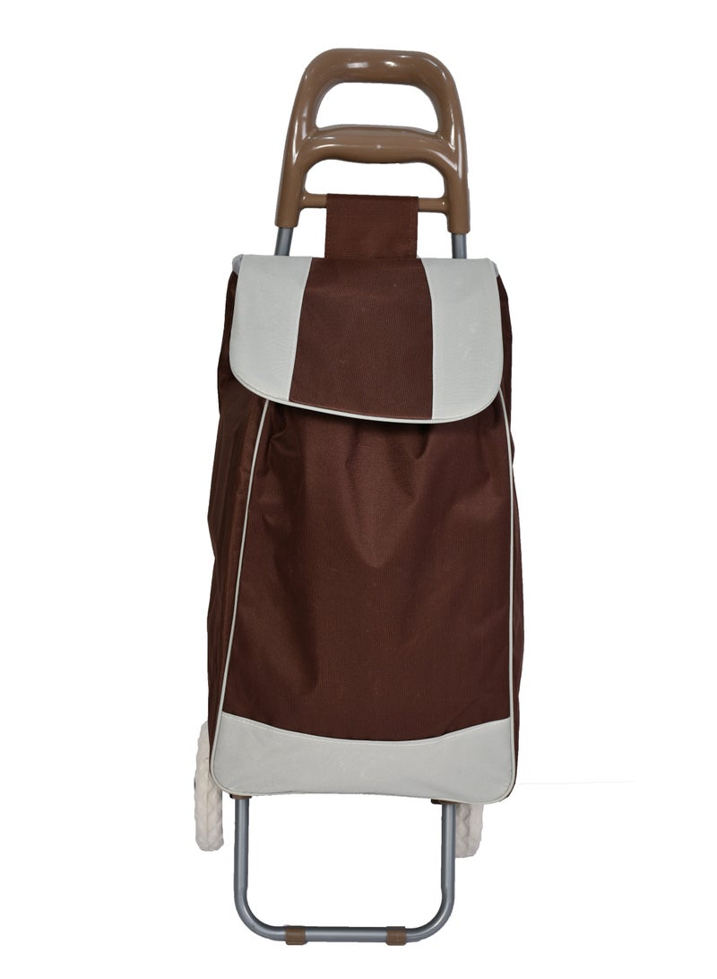 Grocery Shopping Cart Two Wheels Folding Portable Shopping Cart 20 Inch Brown - Image 1
