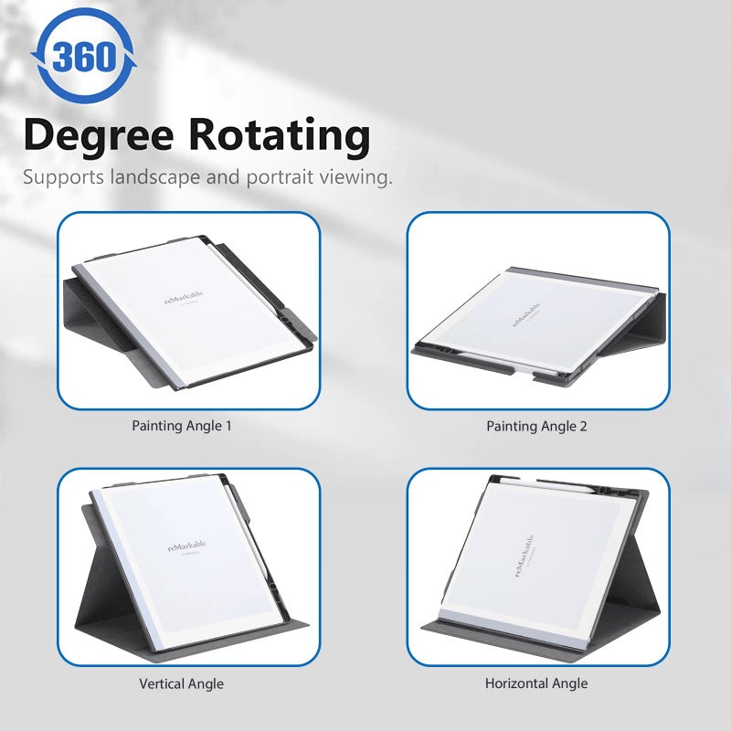 E NET-CASE ENET-CASE Case for Remarkable 2 Paper Tablet- Multi-Viewing Adjustable Folding Book Folio Cover - with Built-in Pen Holder - for 10.3" 2020 Released (Black) - Image 3