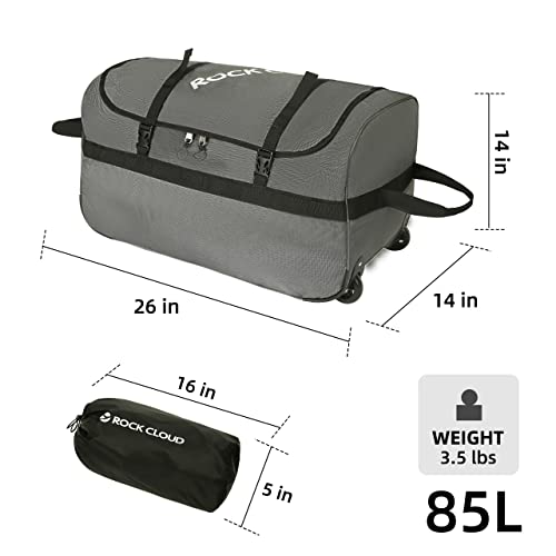 Rock Cloud Foldable Wheeled Duffel Bag with Wheels 85L Rolling Duffle Bag Packable 26 inch for Travel Camping Sports, Grey - Image 2