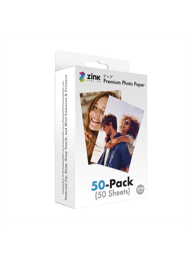 Zink 2"x3" Premium Instant Photo Paper (50 Pack) Compatible with Polaroid Snap, Snap Touch, Zip and Mint Cameras and Printers, 50 count (Pack of 1) - Image 1