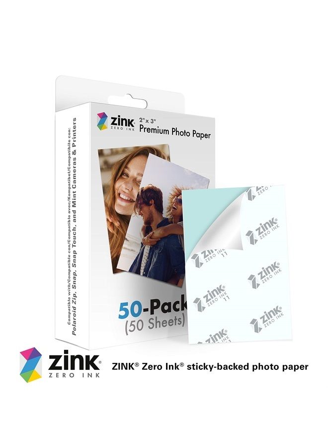 Zink 2"x3" Premium Instant Photo Paper (50 Pack) Compatible with Polaroid Snap, Snap Touch, Zip and Mint Cameras and Printers, 50 count (Pack of 1) - Image 2