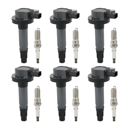 DICMIC Set of 6 Ignition Coil Pack & Spark Plug Compatible with Ford Edge Explorer F-150 Flex Fusion Mustang Taurus Lincoln MKS MKX MKZ Mazda CX-9 V6 3.5L 3.7L Replace# UF553, C1595, 48856, GN10237 - Image 1