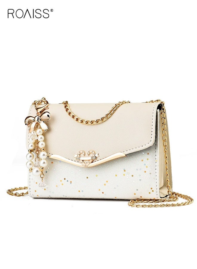 roaiss Women Stylish Crossbody Bag with Exquisite Pendant and Magnetic Buckle, Large Capacity Shoulder Bag with Metal Chain and 3 Compartments, Elegant Chic Handbag for Ladies, Ideal for Dating, Shopping and Everyday Use - Image 1