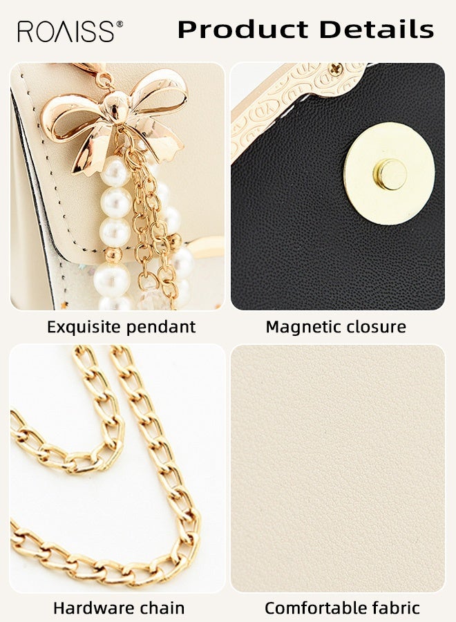 roaiss Women Stylish Crossbody Bag with Exquisite Pendant and Magnetic Buckle, Large Capacity Shoulder Bag with Metal Chain and 3 Compartments, Elegant Chic Handbag for Ladies, Ideal for Dating, Shopping and Everyday Use - Image 5