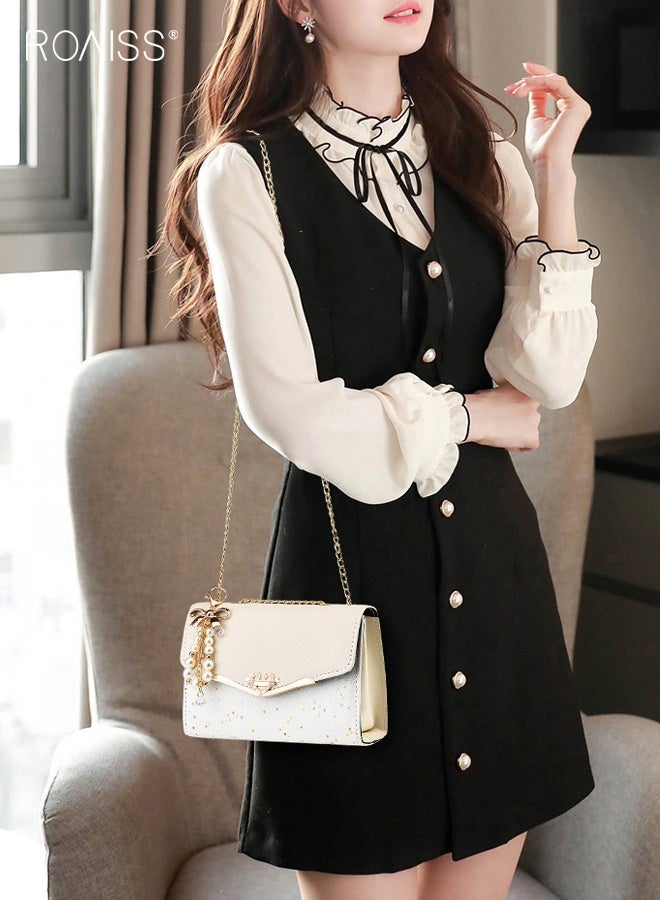 roaiss Women Stylish Crossbody Bag with Exquisite Pendant and Magnetic Buckle, Large Capacity Shoulder Bag with Metal Chain and 3 Compartments, Elegant Chic Handbag for Ladies, Ideal for Dating, Shopping and Everyday Use - Image 2