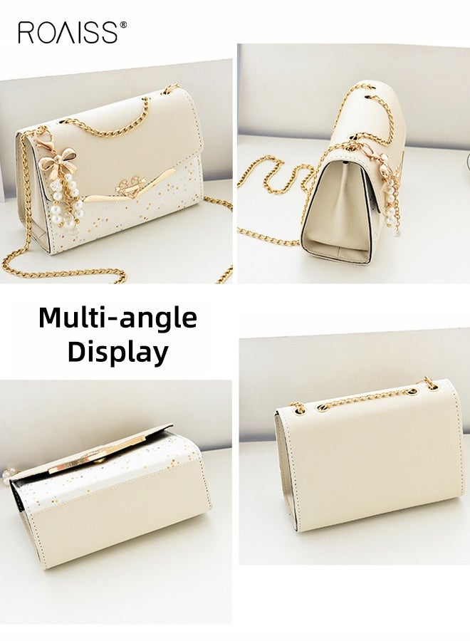 roaiss Women Stylish Crossbody Bag with Exquisite Pendant and Magnetic Buckle, Large Capacity Shoulder Bag with Metal Chain and 3 Compartments, Elegant Chic Handbag for Ladies, Ideal for Dating, Shopping and Everyday Use - Image 4