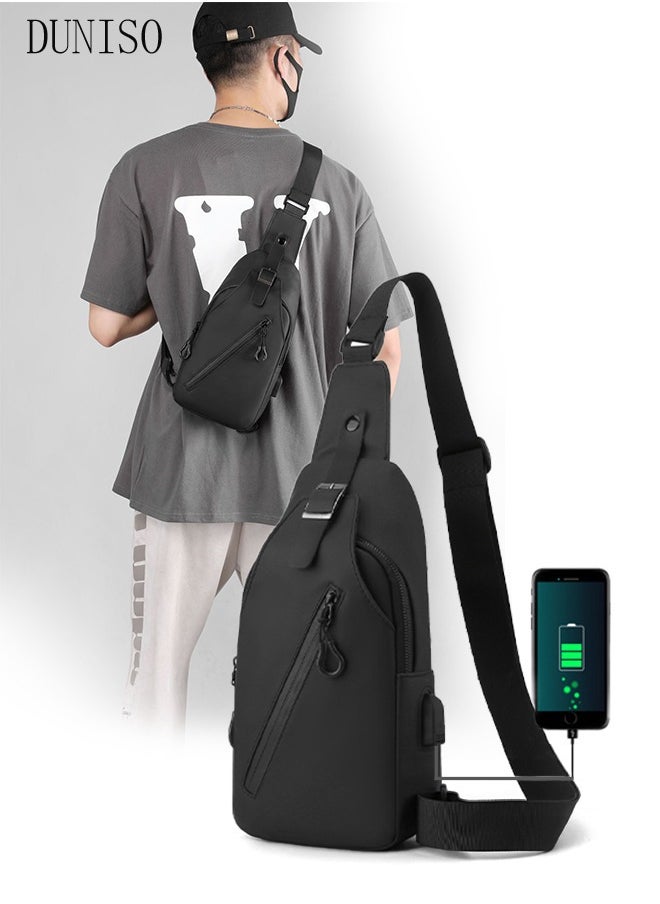 DUNISO - Compact Chest Bag for Men Waterproof Crossbody Bag Multipurpose Chest Shoulder Bag with Buckle Everyday Carry Bag Sling Bag Waist Bag with USB Charging Port for Travel Work Sports - Image 1