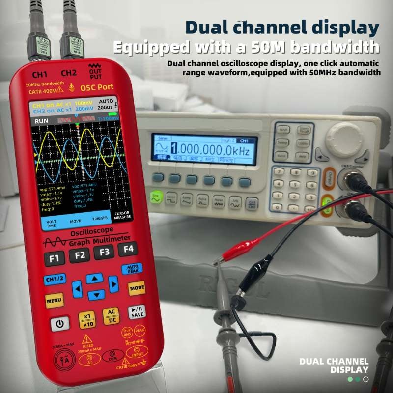 Handheld Oscilloscope: 50MHz Bandwidth 250MS/s Sampling 4-In-1 Multifunctional - 5000mAh Rechargeable Battery Signal Generator for Professional Electronic Testing Hobbyist On-The-Go Use - Image 5
