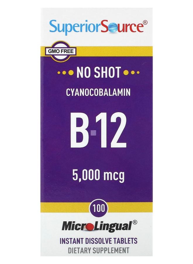 Superior Source B-12 (Cyanocobalamin) 5000 mcg 100 MicroLingual Instant Dissolve Tablets 