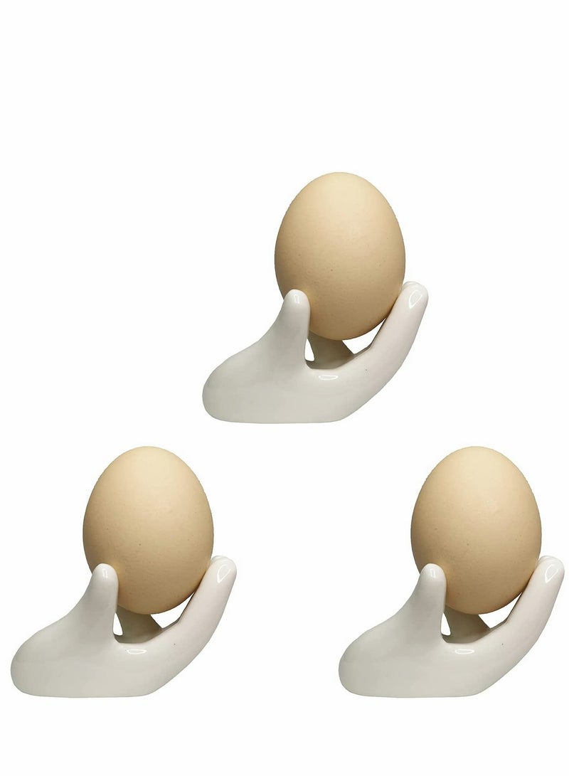 KASTWAVE Air Plant Holder Creative Ceramic, 3 Pcs Egg Cup Holders, Hand Shape Stand, Office Desk Base Airplant Display Container Pot, Ocarina Support, White - Image 1