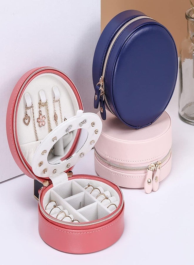 EBOFAB Jewelry Casket Round Double Layer Jewelry Box Zippered Makeup Storage Portable Makeup Organizer Beauty Fashion Jewelry Organizer - Image 3