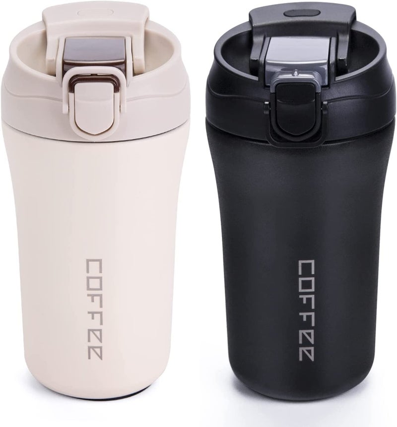 Wosta 400Ml Travel Coffee Mug, 2 Pack Vacuum Insulated Tea Travel Mug Spill Proof with Lid and Straw, Reusable Coffee Tumbler for Keep Hot/Ice Coffee,Tea and Beer, Car Thermos Cup Gift for Men and Women - Image 1