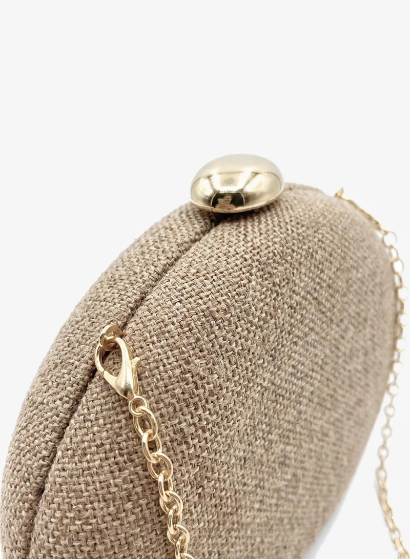 Viny Khaki Viny - Textured Clutch Bag with Chain Strap - Khaki for Women | Best Price UAE