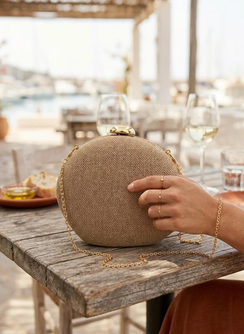 Viny Khaki Viny - Textured Clutch Bag with Chain Strap - Khaki for Women | Best Price UAE