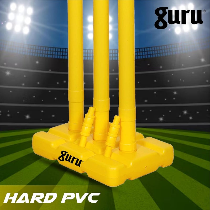 guru مجموعة كريكيت ويكيت، مجموعة كريكيت ثقيلة من البلاستيك - 3 أعمدة + 2 بيل + 1 قاعدة (أصفر) - Image 5
