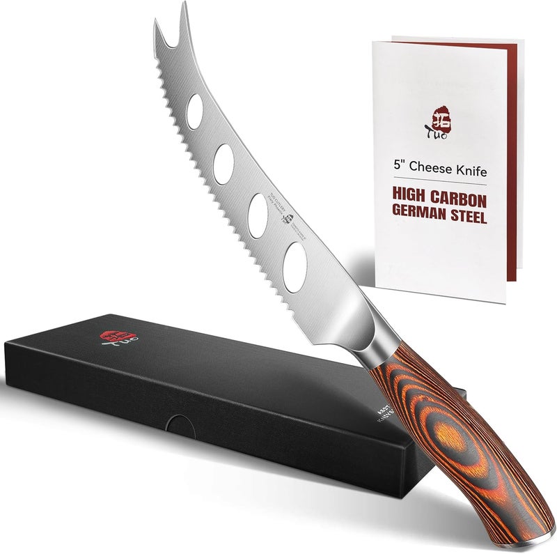 TUO Cheese Knife, Tomato Knife 5.5" Serrated Blade, High Carbon German Steel, Mutil-Use Non Stick Design, Pakkawood Handle - Fiery Phoenix Series - Image 1