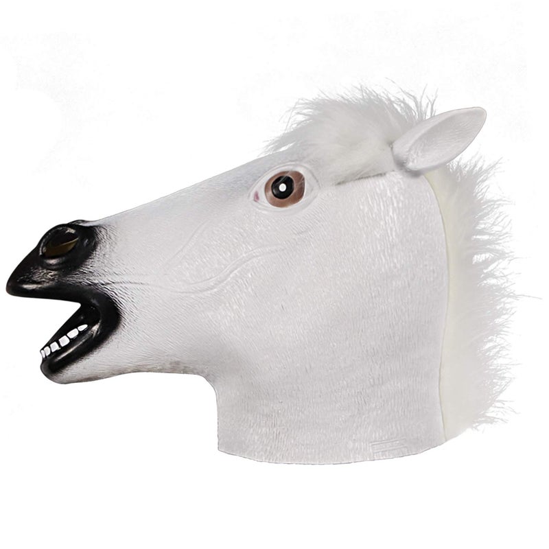 MOLEZU White Horse Head Mask for Adult, Rubber Latex Animal Mask for Halloween Costume Party Masquerade - Image 2