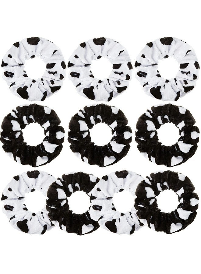 Xinnun 10 Pieces Cow Print Scrunchies Hair Ropes Cow Ponytail Printing Elastic Hair Ropes Round Hair Bands Cloth Hair Scrunchies For Women Girls Hair Accessories Party Decoration Supplies (White Black) - Image 1