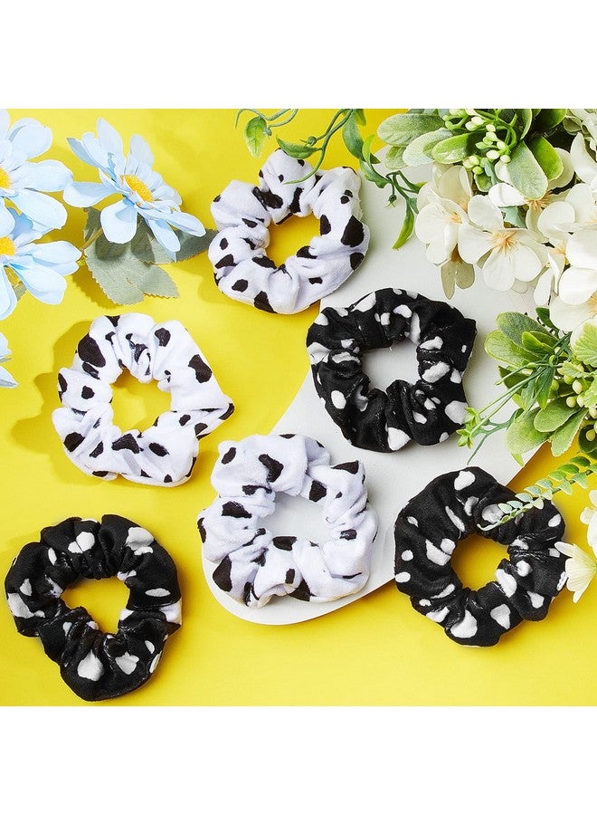 Xinnun 10 Pieces Cow Print Scrunchies Hair Ropes Cow Ponytail Printing Elastic Hair Ropes Round Hair Bands Cloth Hair Scrunchies For Women Girls Hair Accessories Party Decoration Supplies (White Black) - Image 4