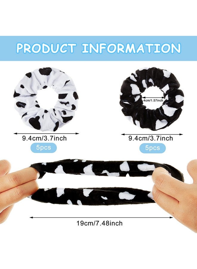 Xinnun 10 Pieces Cow Print Scrunchies Hair Ropes Cow Ponytail Printing Elastic Hair Ropes Round Hair Bands Cloth Hair Scrunchies For Women Girls Hair Accessories Party Decoration Supplies (White Black) - Image 2