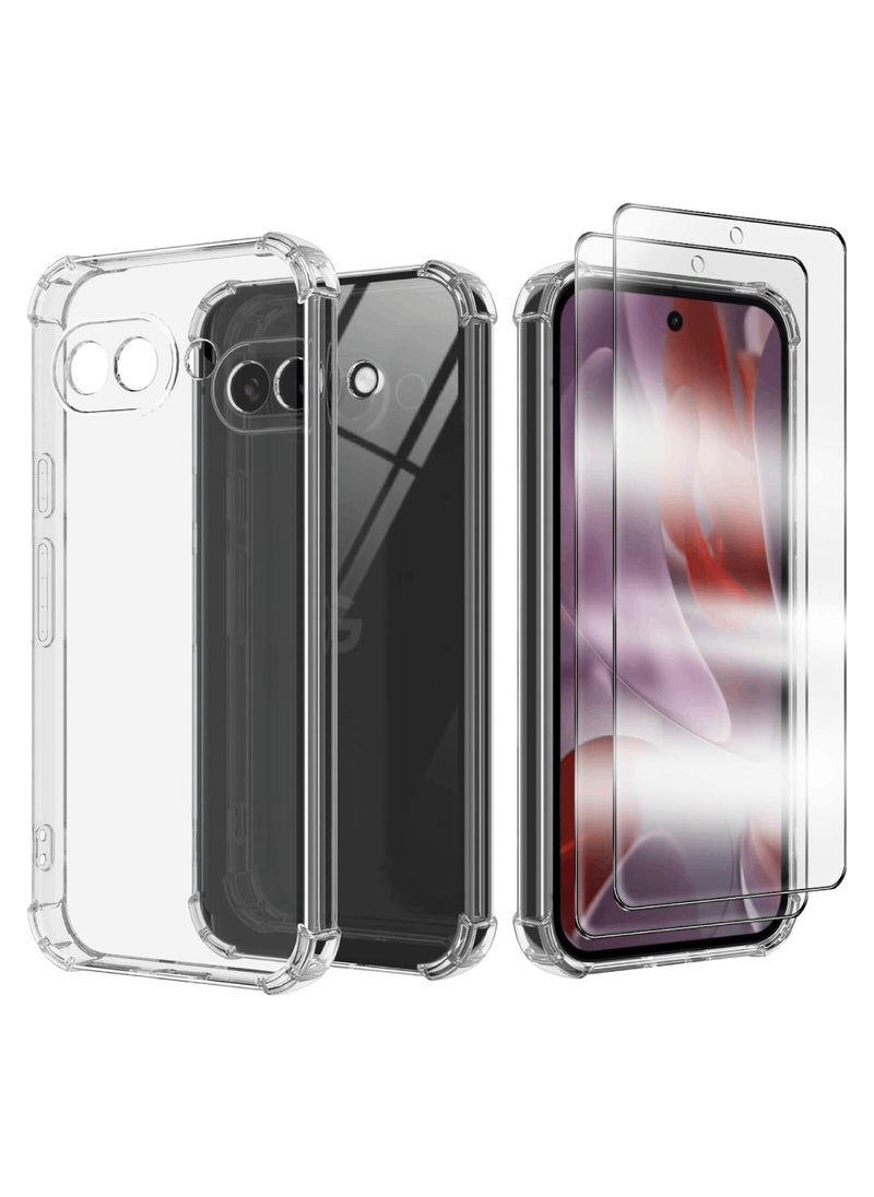 Aookay [1+2] For Google Pixel 9 Clear Case with Tempered Glass Screen Protector(2pcs), Soft TPU Four Corner Bumper Airbag Anti-drop Protection, Ultra-thin Transparent Cover (Google Pixel 9)  - Image 1
