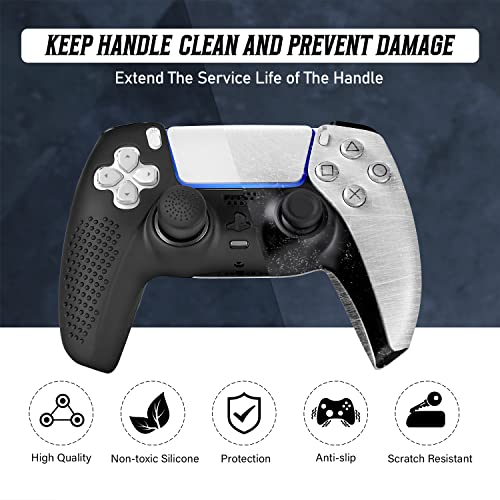 FAMOMI PS5 Controller Skin, Anti-Slip Soft Silicone Protective Cover Case for PlayStation 5 Controller Grip Accessories, 2 Pack with 8 x Thumb Grip Caps (Black&Black) - Image 3