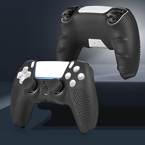 FAMOMI PS5 Controller Skin, Anti-Slip Soft Silicone Protective Cover Case for PlayStation 5 Controller Grip Accessories, 2 Pack with 8 x Thumb Grip Caps (Black&Black) - Image 2
