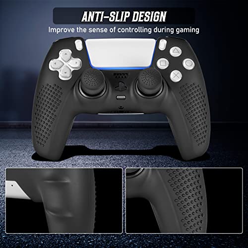 FAMOMI PS5 Controller Skin, Anti-Slip Soft Silicone Protective Cover Case for PlayStation 5 Controller Grip Accessories, 2 Pack with 8 x Thumb Grip Caps (Black&Black) - Image 5