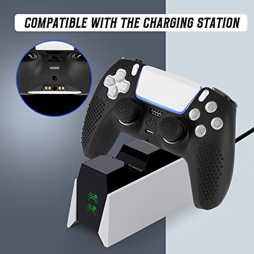 FAMOMI PS5 Controller Skin, Anti-Slip Soft Silicone Protective Cover Case for PlayStation 5 Controller Grip Accessories, 2 Pack with 8 x Thumb Grip Caps (Black&Black) - Image 4