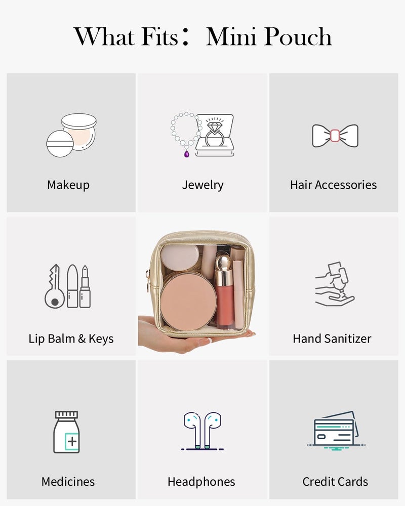 Pocmimut Makeup Bag,Mini Makeup Bag Cute Pouch Purse Organizer Travel Essentials,Clear Makeup Pouch for Car Accessories for Women,Gold - Image 5