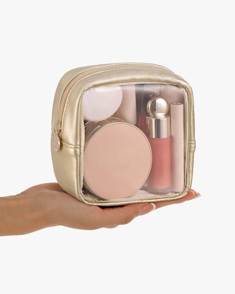 Pocmimut Makeup Bag,Mini Makeup Bag Cute Pouch Purse Organizer Travel Essentials,Clear Makeup Pouch for Car Accessories for Women,Gold - Image 3
