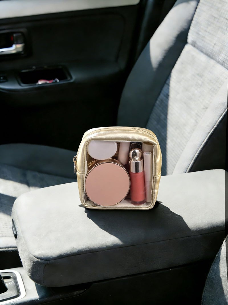 Pocmimut Makeup Bag,Mini Makeup Bag Cute Pouch Purse Organizer Travel Essentials,Clear Makeup Pouch for Car Accessories for Women,Gold - Image 2
