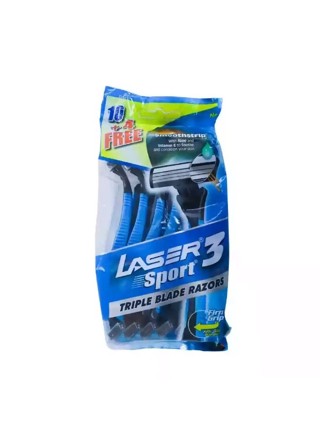 LASER Sport 3 Triple Blade Razors Smoothstrip With Aloe and Vitamin E- 10+4pcs - Image 1
