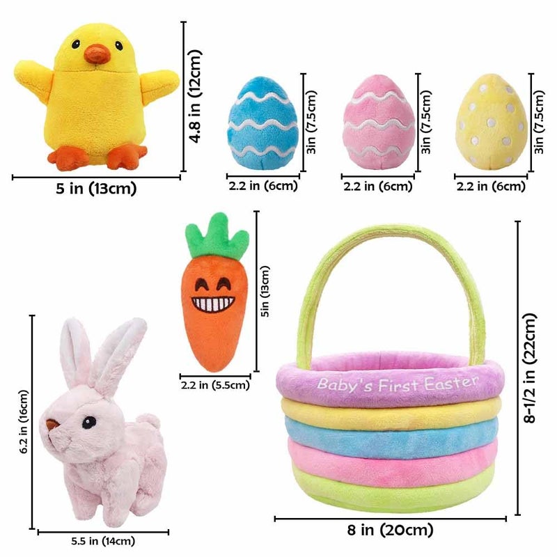 Ivenf Baby's First Personalized Easter Basket Stuffers Playset, 7ct Stuffed Plush Bunny Chick Carrot Egg for Babies Girls Boys Kids Infant Toddler, Easter Party Gifts, Easter Decorations Party Supplies - Image 2