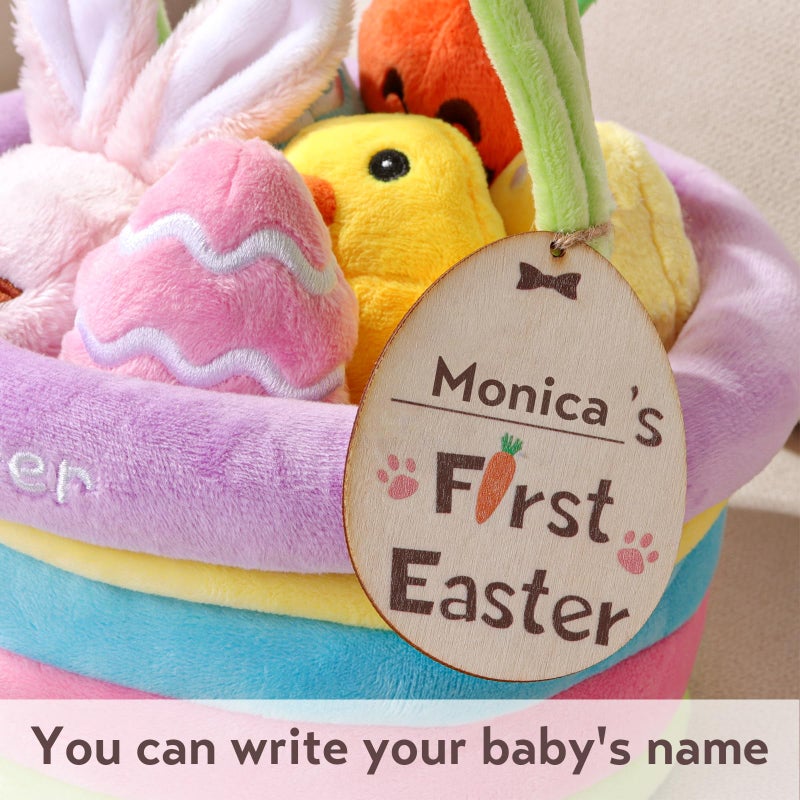 Ivenf Baby's First Personalized Easter Basket Stuffers Playset, 7ct Stuffed Plush Bunny Chick Carrot Egg for Babies Girls Boys Kids Infant Toddler, Easter Party Gifts, Easter Decorations Party Supplies - Image 4