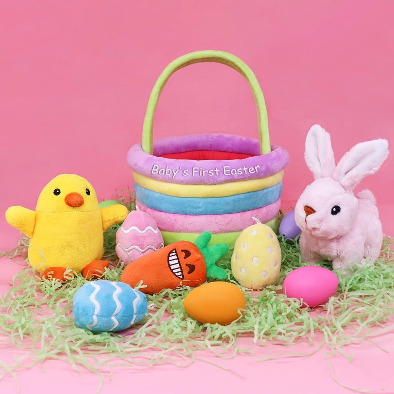 Ivenf Baby's First Personalized Easter Basket Stuffers Playset, 7ct Stuffed Plush Bunny Chick Carrot Egg for Babies Girls Boys Kids Infant Toddler, Easter Party Gifts, Easter Decorations Party Supplies - Image 5